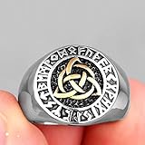 NJKM Keltischer Knoten Wikinger Rune Edelstahl Mens Ringe Vintage Amulett for Männliche Freund Biker Schmuck Kreativität Geschenk (Color : Gold, Size : 12)