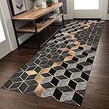 RMAI Teppich Läufer Flur Küche Bunt Geometrisches Muster Grau und Schwarz 120X150cm Modern rutschfest Waschbar Vintage Polyester Meterware Anpassbar Fur Schlafzimmer Wohnzimmer Fuß