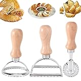 Upkoch Ravioli-Stempel-Set, Teigformen, Ausstechform mit Holzgriff, Rollrad für Ravioli, Nudeln, Lasagne, Kekse, Dessert, Gebäck, Roller, 3 Stück