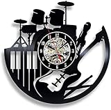 TeenieArt Musik Band Wanduhr Aus Vinyl Schallplattenuhr LED Uhr Muster 3D Design Familien Deko Kunst Geschenk 7 Farben Mit Fernbedienung Stille Uhren 30Cm/12I