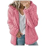 Lidiana Plüsch Strickjacken mit Kapuze Damen Teddy Fleecejacke Plüschjacke Kunstpelz Hoodie Jacke Plüschmantel Kapuzenjacke Strickjacke Faux Fur Pelzmantel Reißverschluss Fleece Mantel Winterjack