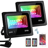 20W RGB Fluter, RGB LED Strahler 16 Millionen Farben IP66 Wasserdicht LED Flutlicht mit Fernbedienung/Bluetooth APP/Timer/Musik Modi für Garten/Party/Geburtstags/Stimmungslichter(Energieklasse A++)