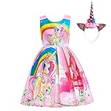 Lito Angels Einhorn Kleid Kostüm mit Haarreifen für Kinder Mädchen, Little Pony Prinzessin Sommerkleid Geburtstag Kinderkleidung, Größe 4-5 Jahre 110, Stil C - R