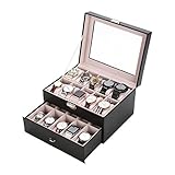 Uhrenbox Uhrenkasten Uhrenschatulle Uhrenkoffer Watch Box Eleganter Speicher Schaukasten PU Leder für 20 Uhren Damen Herren schwarz abschließb