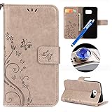 Etsue Kompatibel mit Samsung Galaxy S7 Handytasche Hülle Handy Hüllen Flip Case Cover Schutzhülle Brieftasche Ledertasche Wallet Lederhülle Etui Bookstyle Klapphülle Kartenfächer Schmetterling,G