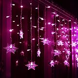 3.5M Schneeflockenlichter, LED Lichterkette Netz, 8 Modi Lichtervorhang für Innen Deko, Netzlicht für Weihnachten Hochzeit Party Kaufhaus Balkon Bäume Terrasse Pink