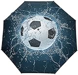 Regenschirm, Motiv Fußball auf Wasser, 3 Falten, automatisches Öffnen und Schließ