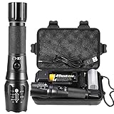 Aufladbar LED Taschenlampe Extrem Hell, Mit 18650 Wiederaufladbar Akku Ladegerät USB Kabel Geschenk Set, Stärkste 3000lm XM L2 Groß Sicherheitsdienst Flashlight 5-Modi Zoombar Outdoor Camping Lig