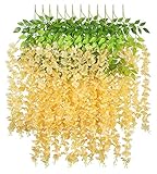 Gzjdtkj Künstliche Blumen 12 Teile 45 Zinch Wisteria Künstliche Blume Seide Weingirlande Hängen Für Hochzeit Garten Garten Grün Grüne Büro Wand Dekor (Color : Champagne)