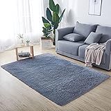 VOFUSHON Soft Area Rug Schlafzimmer Shaggy Plüsch Teppich Bunte Batik Faux Flauschiger Moderne Innenteppiche Lange Haare Fell Optik Gemütliches Bettvorleger Sofa Matte Carpet(120 x 160 cm,Silber grau)