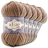 Wohnkult Alize 5x100 g Velluto Premium Wolle 30 Auswahl Chenillegarn Samtwolle Amigurumi Decken Accessore Kleidung DIY (329 | Tabak)