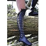 Bnjghcug Damen Flache Overknee-Reitstiefel - Mittelalterliche Retro-Schnürschuhe Aus Leder Im Britischen Stil Karneval Elf Party Ritter Performance Cosplay Stiefel,Schwarz,38