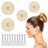 4 Stück Haar Donut Hair Bun Maker und 10 Stück Haarnadeln, Dutt Maker Blond Haar Donut Duttkissen Donut Haar Zubehör, Easy Bun Ringe für Frisur Tänzer Kinder Mädchen F