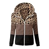 Zilosconcy Damen Flauschig Kuschelpullover Teddyjacke Plüschjacke Teddyfleece Jacke Steppnähte Reißverschluss Mantel Bluse Winterwarmes Oberteil Elegant Leopardenmuster Winterjack