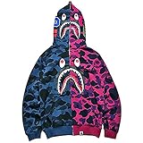 Shark Hoodie Camo Print Baumwolle Sweater Casual Loose Zip Hoodie Jacke für Herren Damen, Blau / Violett, L/XL