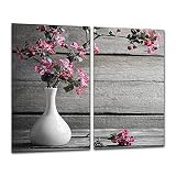 gsmarkt | Herdabdeckplatten Ceranfeldabdeckung Spritzschutz Glas 2x30x52 Blumen Pink H
