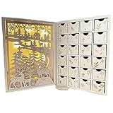 YJSDDCX Weihnachts-Countdown-Kalenderbuch, 24 Tage LED-Licht-Adventskalender, Holzschubladen, Weihnachtsfeiertags-Desktop Dekoration Geschenke, Kinder und Erwachsene Wood C