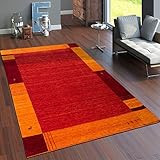 Paco Home Teppich Handgewebt Gabbeh Hochwertig 100% Wolle Borde In Terrakotta Orange, Grösse:200x300