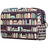 Große Schminktasche Reißverschlusstasche Reise Kosmetik Organizer für Frauen und Mädchen - Bibliothek Bücher Regal Vintage, Muttertagsgeschenk