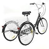 24 Zoll Dreirad für Erwachsene 8 Gänge 3 Räder Fahrrad mit Einkaufskorb Tricycle für Erwachsene und S