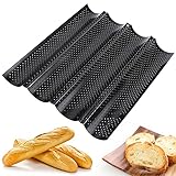 Powmag Baguetteform, Baguette-Backblech, Baquette-Backform Antihaft, Baguette-Backblech Edelstahl, Baguettebackformen, Perforiertes Baguette, Baguette Blech 4er mit Antihaftbeschichtung