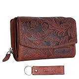 Chunkyrayan Echtleder Damen Geldbörse Hochwertig Vintage RFID Schutz inklusive Leder Schlüsselanhänger P GB-6 Dark Brown Flow