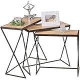 FineBuy 3er Set Design Beistelltische AKOLA Akazie Satztische Metallbeine | Anstelltische aus Massivholz | Couchtisch 3 teilig Materialmix