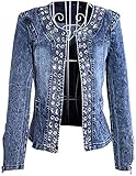 Damen Künstlicher Strass Pailletten Denim Jeansjacke Mantel Outwear Tops Kurzshirt (42)