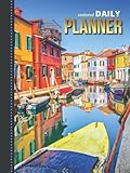 Undated Daily Planner: Hardcover 8.5x11 One Page Per Day Diary / 365 Logs / 6AM to 7PM Hourly Schedule / Gondolas Canals Homes - Italy Travel Art ... / Time Management Gift For Organized Peop