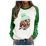 yiouyisheng Pullover Damen Tier Drucken Teenager Mädchen Sweatshirt mit Eulen Muster Langarmshirt Herbst Winter Rundhals Langarm Shirts Pulli Bluse Tops Jumper Owl Print Sweater Ob