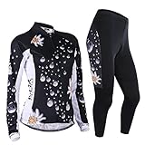 NUCKILY Damen Blumen Radtrikot Atmungsaktive Fahrradbekleidung Set Trikot Kurzarm Langarm & Radhose mit 3D Sitzpolster MTB Radsportanzug