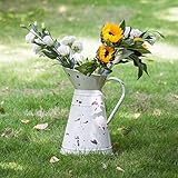 HORTICAN Französisch Landhausstil Vintage Krug, Chic Rustikales Primitive Metall Flower Pitcher Vase, verzinkt Zinn Dekor Vase für Zuhause, Café, Party, Hochzeit, Dek