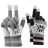 Buluri Strick Touchscreen Handschuhe,Winterhandschuhe Damen Winter Handschuhe Warme rutschfest Strick Handschuh für Damen und Herren Skifahren Radfahren Wandern, 2