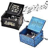 NAMIS 2 Stück Hölzerne Spieluhr Harry Potter Musikbox Handkurbel Spieluhren Holz MusikkäStchen Graviert Vintage Holz Spieluhr Geschenke für Geburtstag, Jahrestag, Festival (Schwarz/Blau)