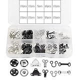 LUXUU 100 Stück Rock Nähhaken und Ösen Rockhaken Unterwäsche Haken und Augen Schließe 3 Stile Für Rock, BH, Hose, Kleidung (Schwarz, Silber)