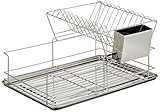 Relaxdays Abtropfgestell, Mit Besteckhalter, Abtropfgitter, Abtropfschale Edelstahl, Robust, HBT: ca. 23,5 x 48 x 32 cm, silb