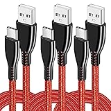 USB-C-Kabel, 3 A, schnelles Aufladen, USB-A auf Typ-C-Ladegerät, Nylon, geflochtenes Kabel, kompatibel mit Samsung Galaxy S10, S10E, S9, S8 Plus, Note 10, Moto G7, G6, X4, Z3, Z2 Play (1 m, rot)