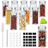 Piglagogo Gewürzgläser Set mit Deckel - 12 Gewürzstreuer - 120 ml Eckig Gewürzbehälter aus Glas zum Aufbewahren von Gewü
