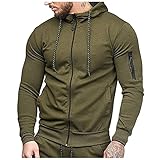 Einfarbig Reißverschluss Hoodie Sweatjacke Herren Schwarz Marine Wein Amy Green Grau Kapuzenjacke mit Kapuze Sportswear Casual Baggy Basic Kapuzenpullover Jacke Look Slimfit Sweatshirt Hoodie M