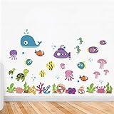 Unterwasserwelt Fischblase Wandaufkleber für Kinderzimmer Wohnkultur Cartoon Tiere Wandtattoos Wandkunst DIY