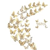 96er Deko Schmetterlinge Wanddeko Aufkleber Wandsticker Abziehbilder, Creatiees 3D Schmetterling Fliegen Dekorationen für Hauptdekorationen Raumdekoration Kinder Schlafzimmer Kindergarten Deko(Gold)