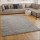 Paco Home Shaggy Hochflor Langflor Teppich Sky Einfarbig in Grau, Grösse:140x200