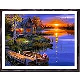 Quuzee 5D Diamant Painting Bilder Full Groß, Sonnenuntergang Am Meer 50x70cm Diamant Malerei DIY Diamond Painting Set Large Size Strass Stickerei Kreuzstich Vertikale Handwerk für Haus Wanddek