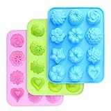 homEdge Silikonformen in Lebensmittelqualität, Backform mit Blumen- und Herzform, antihaftbeschichtet, 3er-Pack Silikonformen für Pralinen, Süßigkeiten, Gelee, Eiswürfel, Muffin (rosa, blau und grün)