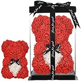 Rosen Teddybär RosenBär muttertagsgeschenk Beste Frauen Geschenk Mama Geschenke für Mama Freundin Geburtstagsgeschenk Jahrestag Geschenk für sie Rosenblüten Rosen Künstliche Rosen Rosenbär Box (rot)