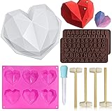 Herzform Silikonformen Diamant Herz Liebe geformte Formen Tabletts Antihaft-Brief Schokoladenformen Geburtstag Geschenk Dekoration mit für Mousse Kuchen Dessert Keks DIY Backwerkzeug
