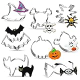 8 Pcs Halloween Ausstechformen Set,Edelstahl Keksausstecher,Ausstecher Halloween,Kürbisse,Fledermäuse,Kürbis,Fledermäuse,Hexenhüte,Geister,Katzen,Süßigkeiten,Spinnen,Totenkopf für Back