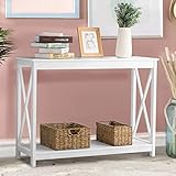 Itopfoxeu Konsolentisch, Beistelltisch, Industriedesign mit Regal, Flurtisch, Sideboard Lagerregal, Multifunktionales Tischregal aus Holz mit großem Regal für Küche, Wohnzimmer, weiß