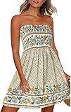 CHICGAL Sommerkleider für Damen, Strandkleid, trägerlos, Boho-Blumendruck, Sommerkleid - Grün - M