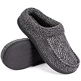 HomeTop Herren Hausschuhe aus bequemem Tweed-Memory-Schaum mit flauschigem Sherpa-Futter, dunkelgrau,